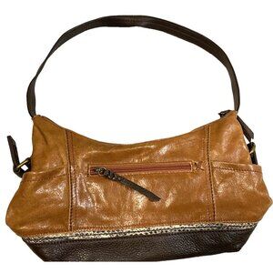 The Sak Kendra Hobo Shoulder Bag Purse  Soft Browns Leather Brass Snake Trim